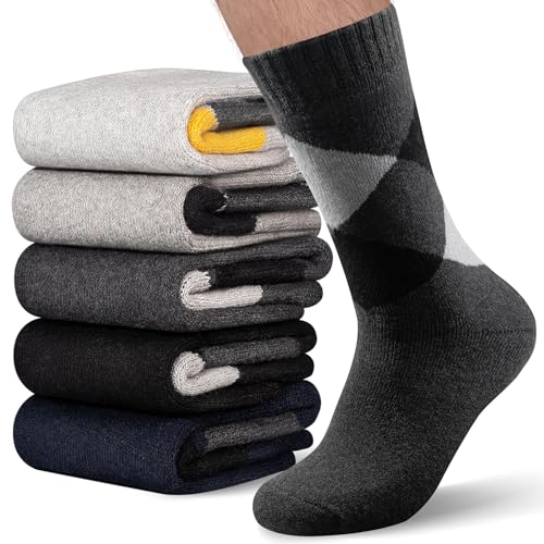 Reamphy Warme Wollsocken herren, 5 Paar Dicke Socken Thermosocken Herren, Merino Wolle Socken Herren Wintersocken Kuschelig Wandersocken für Zuhause, Freizeit, Wandern, Sports, 47-50 von Reamphy