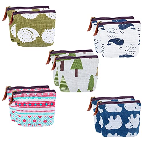 Rebanky 10 Stück Mini Geldbeutel Täschchen Kleines Täschchen mit Reißverschluss Geldbeutel Stoff Klein Mini Geldbörse Canvas für Frauen Mädchen von Rebanky