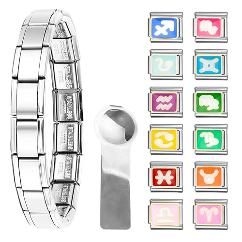 Rebanky 12 Stück Italian Charms Armband Set Charms italian Bracelet 9mm Italian Charm Bracelet Silver Italienische aArmbänder mit Öffnungswerkzeugen italian charms für Damen und Herren von Rebanky