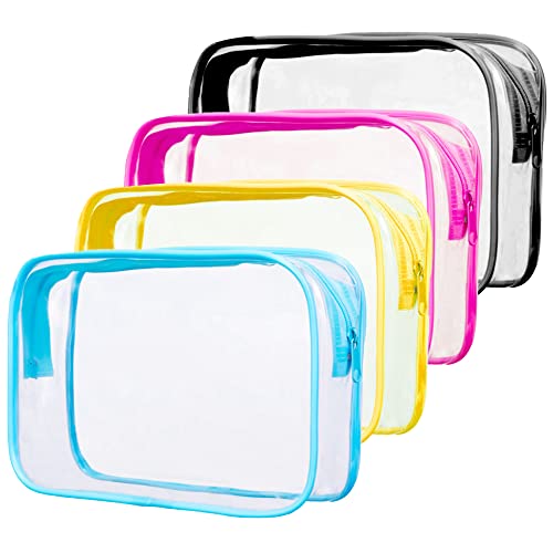 Rebanky 4 Stück Kulturtasche Transparent Kulturbeutel Transparent Kulturtasche Durchsichtig Durchsichtige Kosmetiktasche transparent Wasserdicht für Reise Männer Frauen,4 Farben,25x18x6cm von Rebanky