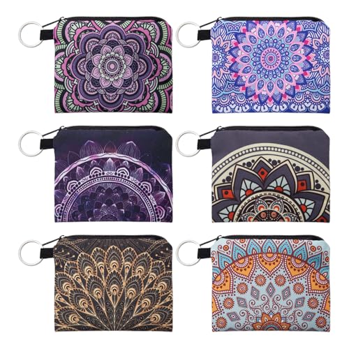 Rebanky 6 Stück Kleine Täschchen Kleiner Geldbeutel Damen Mini Stoff Täschchen mit Reißverschluss Klein Mini Geldbörse Canvas für Frauen Mädchen für 6 MandalaThema von Rebanky
