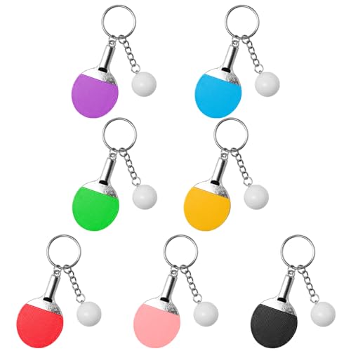 Rebanky 7 Stück Tischtennis Schlüsselanhänger Tischtennisschläger Key Chain Schluesselanhaenger Tischtennisschläger Ping Pong Schlüsselanhänger für Taschen Rucksack Dekoration 7 Farben von Rebanky