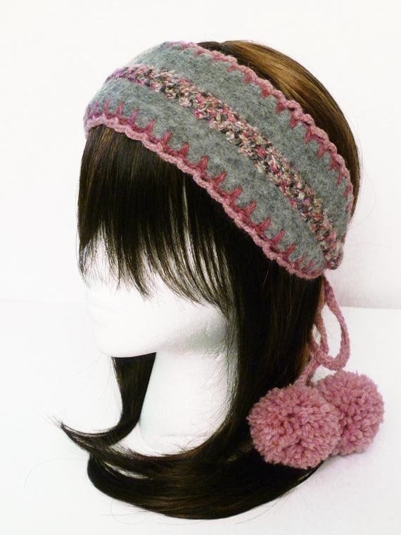 Heidegraues Stirnband Mit Rose/ Pink Handgehäkelter Borte & Grau Tweed Heidegraues Stirnband Mit Rose/ Pink Handgehäkelter Borte & Grau Tweed von RebeccaArtistry