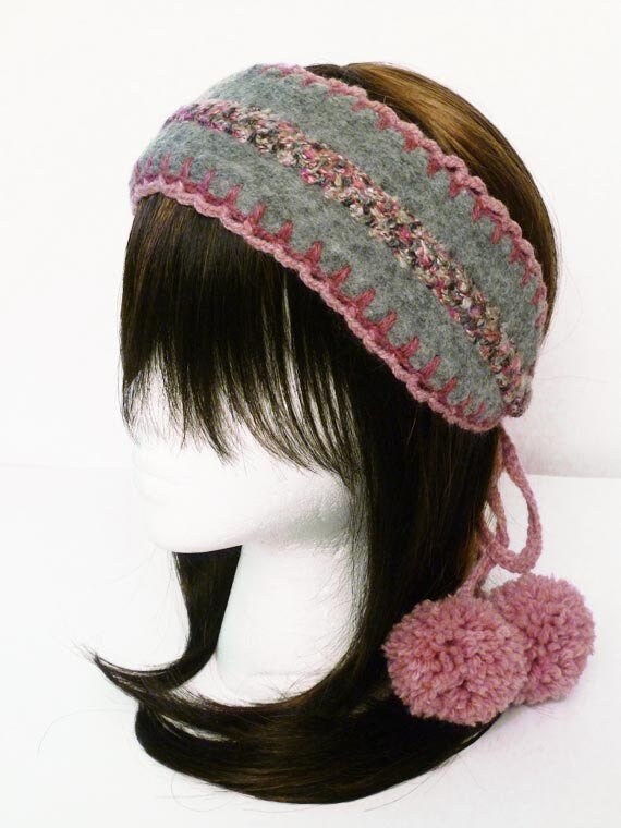 Heidegraues Stirnband Mit Rose/ Pink Handgehäkelter Borte & Grau Tweed Heidegraues Stirnband Mit Rose/ Pink Handgehäkelter Borte & Grau Tweed von RebeccaArtistry