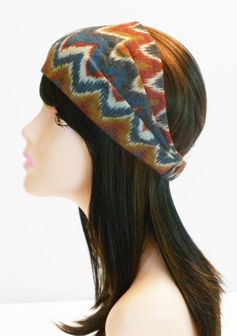 Zick Zack Flame Muster Breites Stirnband Rost Denim Gold Bedruckt Boho Kopf Wrap Stretch Strick Kopfschal Zick Zack Flame Muster Breites Stirnband Rost Denim Gold Bedruckt Boho Kopf Wrap Stretch Strick Kopfschal von RebeccaArtistry