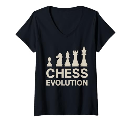 Damen Chess Evolution Pawn to King Progression Brettspiel Spieler T-Shirt mit V-Ausschnitt Damen Chess Evolution Pawn to King Progression Brettspiel Spieler T-Shirt mit V-Ausschnitt von Rebel Chess Co.