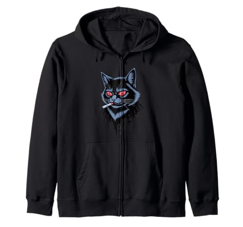 Lustiger Spruch Rauchende Katze Rote Augen Grunge Attitude Damen Herren Kapuzenjacke Lustiger Spruch Rauchende Katze Rote Augen Grunge Attitude Damen Herren Kapuzenjacke von Rebel Feline Humor Gothic Indie Punk Streetwear