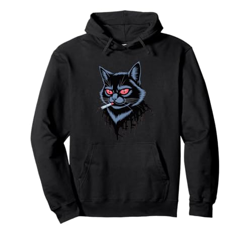 Lustiger Spruch Rauchende Katze Rote Augen Grunge Attitude Damen Herren Pullover Hoodie von Rebel Feline Humor Gothic Indie Punk Streetwear