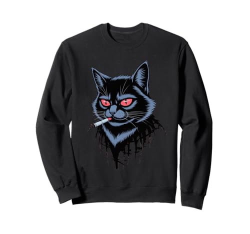 Lustiger Spruch Rauchende Katze Rote Augen Grunge Attitude Damen Herren Sweatshirt Lustiger Spruch Rauchende Katze Rote Augen Grunge Attitude Damen Herren Sweatshirt von Rebel Feline Humor Gothic Indie Punk Streetwear