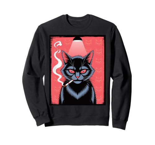 Lustiger Spruch Rauchende Katze Rote Augen Grunge Attitude Damen Herren Sweatshirt Lustiger Spruch Rauchende Katze Rote Augen Grunge Attitude Damen Herren Sweatshirt von Rebel Feline Humor Gothic Indie Punk Streetwear