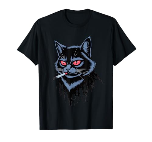 Lustiger Spruch Rauchende Katze Rote Augen Grunge Attitude Damen Herren T-Shirt von Rebel Feline Humor Gothic Indie Punk Streetwear