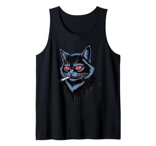 Lustiger Spruch Rauchende Katze Rote Augen Grunge Attitude Damen Herren Tank Top von Rebel Feline Humor Gothic Indie Punk Streetwear