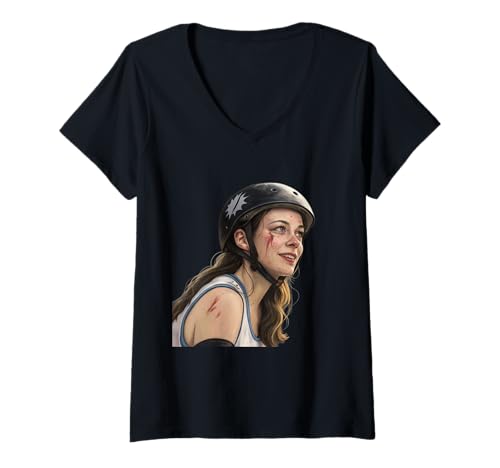 Damen Intensives Roller-Derby-Artwork „Brave Warrior“ für Mädchen T-Shirt mit V-Ausschnitt Damen Intensives Roller-Derby-Artwork „Brave Warrior“ für Mädchen T-Shirt mit V-Ausschnitt von Rebel Feminist Spirit Collective