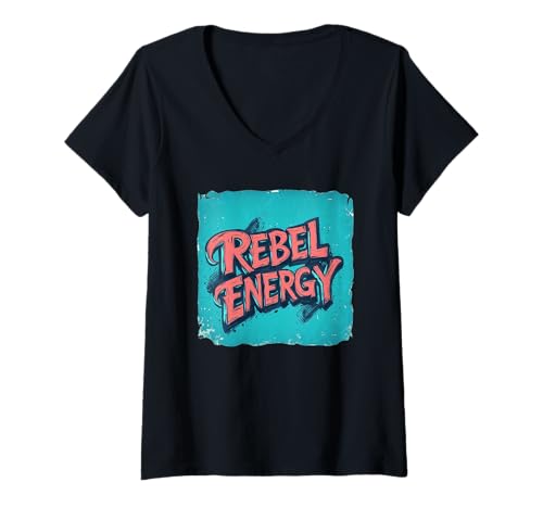 Damen Rebel Energy Motto in leuchtenden Farben T-Shirt mit V-Ausschnitt von Rebel Outfit