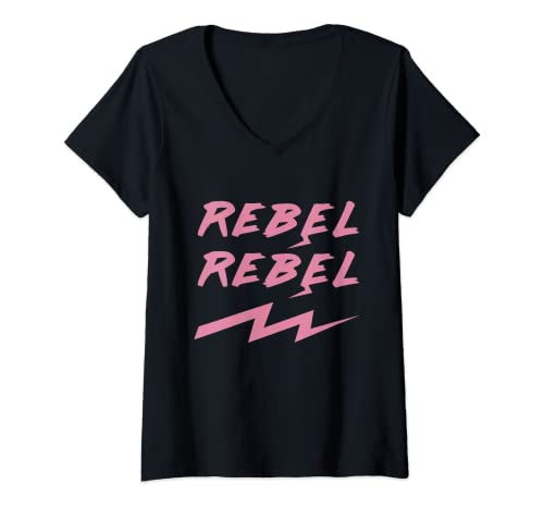 Damen Cool Rebel Rebel Lightning Bolt T-Shirt mit V-Ausschnitt Damen Cool Rebel Rebel Lightning Bolt T-Shirt mit V-Ausschnitt von Rebel Rebel