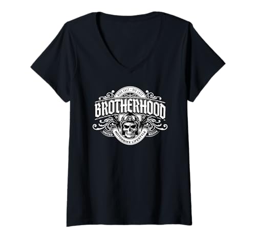 Damen Brotherhood – Ride Fast Die Last T-Shirt mit V-Ausschnitt von Rebel Roadwear