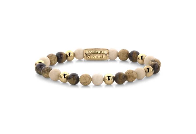 Rebel & Rose Armband Armband 6mm großen Edelsteinen Fossil, Bild Jaspis und Tigerauge gelb von Rebel & Rose
