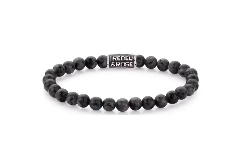 Rebel & Rose Armband Armband aus 6mm schwarzen Larvikit-Edelsteinen mit schwarzem von Rebel & Rose