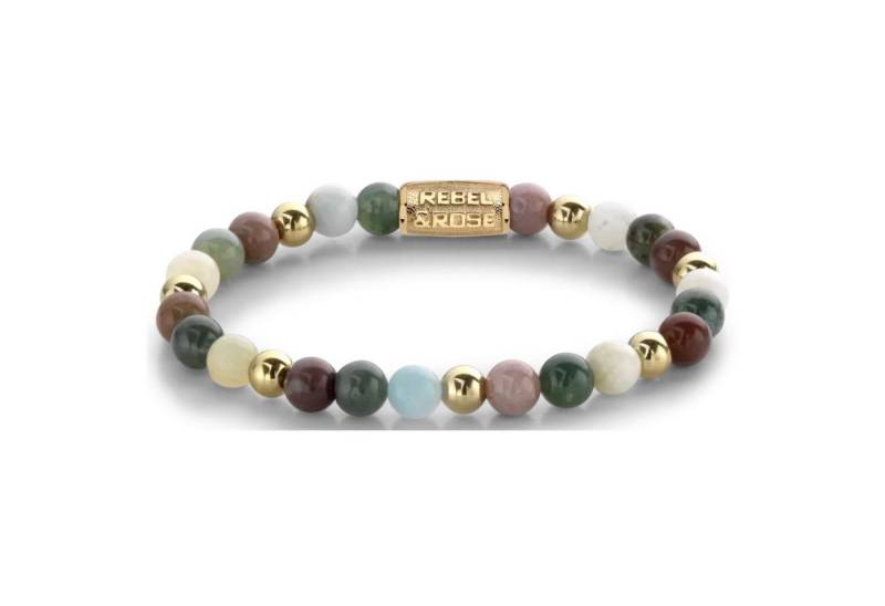 Rebel & Rose Armband Armband 6mm verschiedenfarbigen Edelsteinen und goldfarbene Steine von Rebel & Rose
