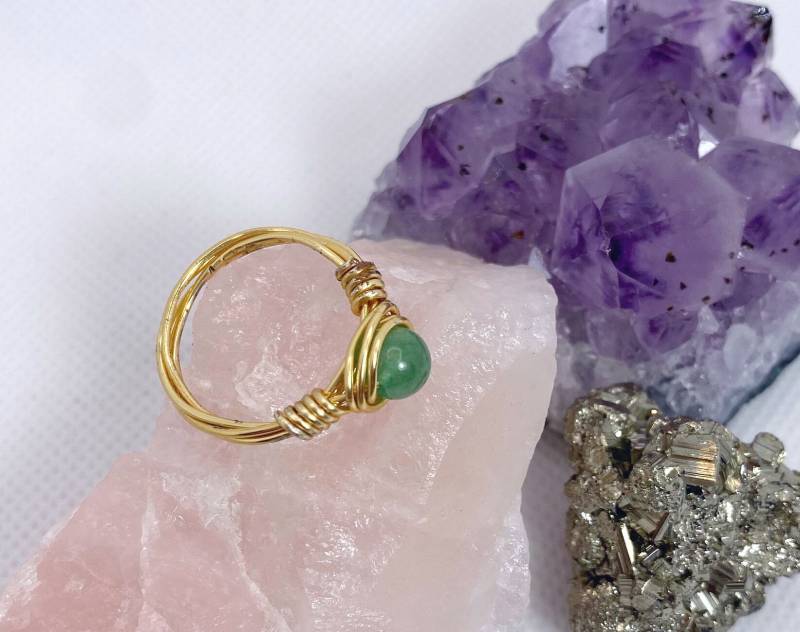 Aventurin Kristall 6mm Wire Wrap Ring von RebelinaShop
