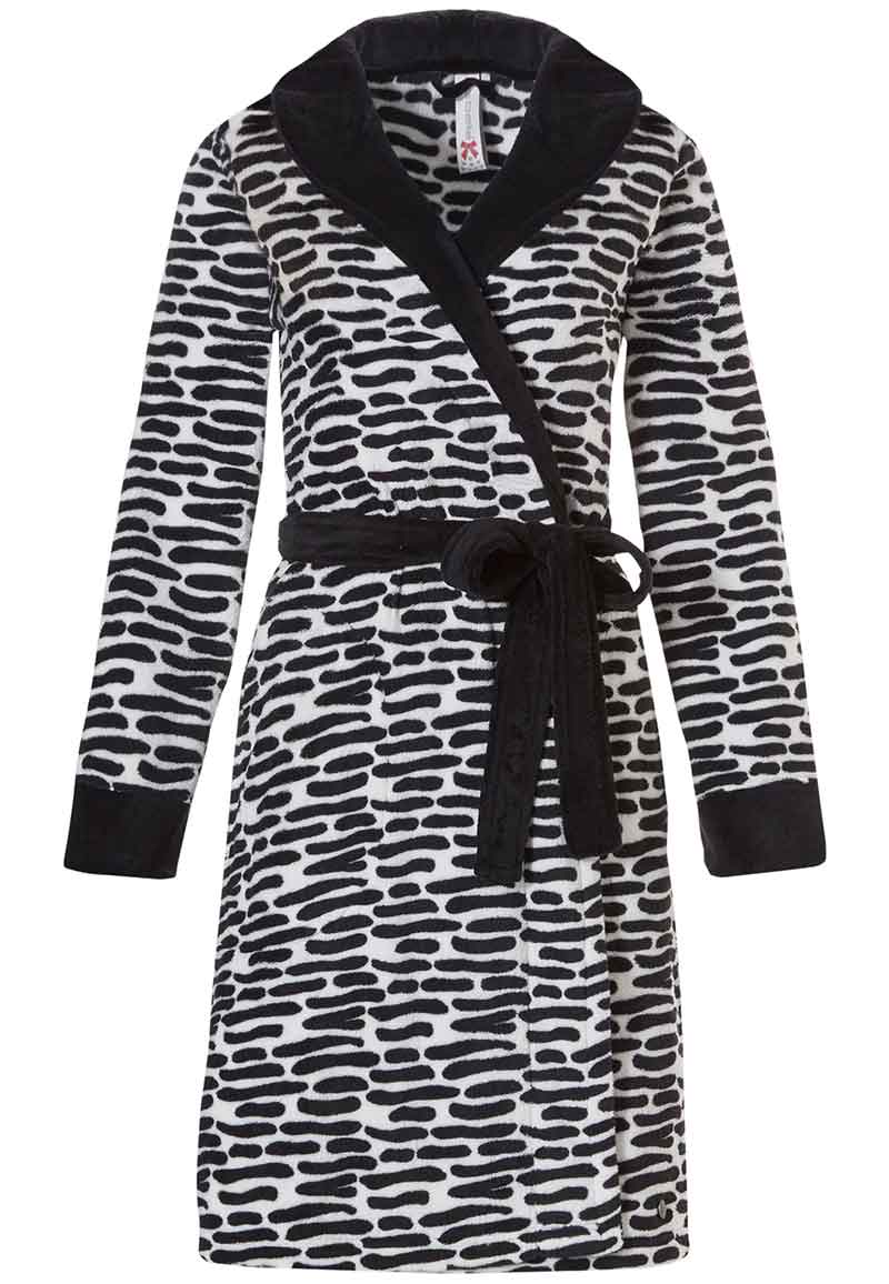 Dames badjas zwart wit motief-xl von Rebelle