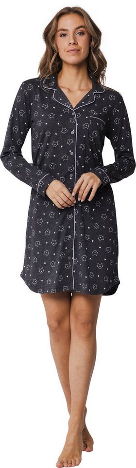 Rebelle Nachthemd Damen Schlafshirt geknöpft mit langem Arm (1-tlg) Katzen allover von Rebelle