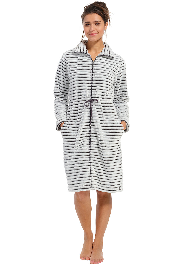 Rits badjas met grijze strepen - fleece-(40-42) M von Rebelle