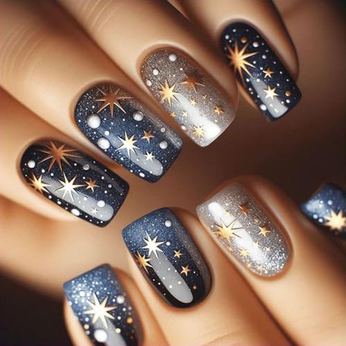 24 Stcs Short Square Stick Auf Nägel Glänzend Abdecken Falsche Farbenfrohe Presse Auf Manicures Supplies For Woman von Rebellious