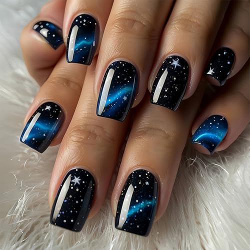 24pcs Square Press On Nails Star Designs Französische Gefälschte Nägel Acryl False Nails Künstliche Nägel Kleber Auf Nägeln Frauen von Rebellious