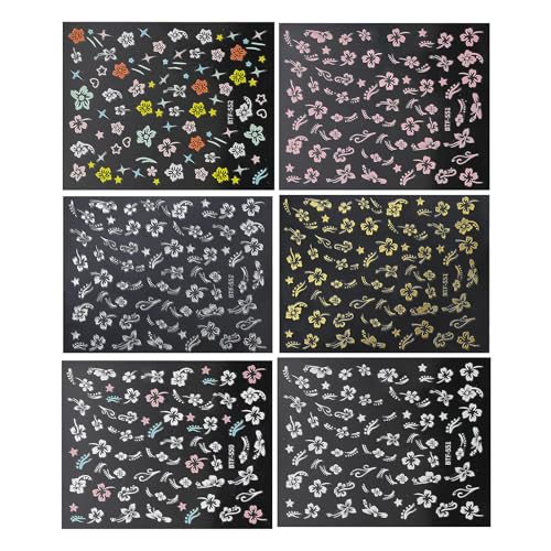6 Blatt Blumen Nagelaufkleber Maniküre Aufkleber Selbstklebende Nagelaufkleber Blumen Nagelkunst Aufkleber Nageldekoration von Rebellious