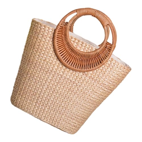 Frauen Strohhandtasche Elegante Strandtasche Top Fashion Vacation Handweb Täglich Für Reisebrauen Frauen Strohhandtasche Handtasche Handgewebtes Top Eleganter Strand von Rebellious