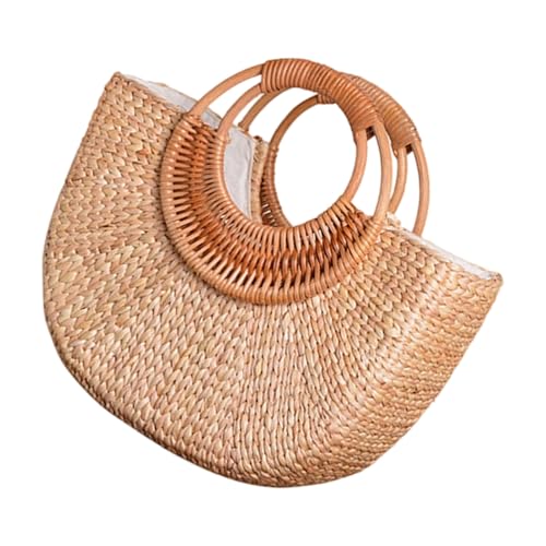 Frauen Strohhandtasche Elegante Strandtasche Top Fashion Vacation Handweb Täglich Für Reisebrauen Frauen Strohhandtasche Handtasche Handgewebtes Top Eleganter Strand von Rebellious