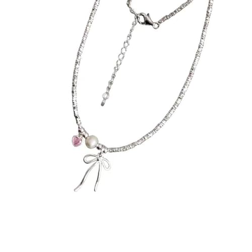 Rebellious Elegante Herz Bowknot Anhängerkette Für Frauen Mit Kubikzirkonia Und Zarte Silberne Schlangenkette Designs Bandkette von Rebellious