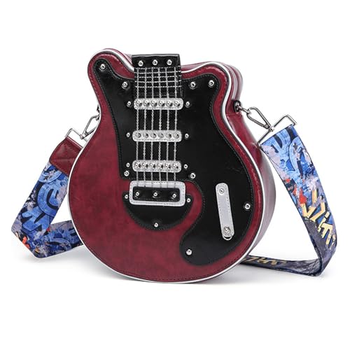 Rebellious Kleine Umhängetaschen, kreative Gitarrenform, Umhängetasche, Reißverschluss, PU-Tasche für Mädchen und Frauen, verstellb Rebellious Kleine Umhängetaschen, kreative Gitarrenform, Umhängetasche, Reißverschluss, PU-Tasche für Mädchen und Frauen, verstellb von Rebellious