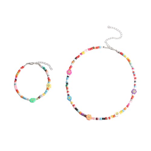 Rebellious Trendy Harz Ton Perlen Halskette Und Armband Set Einzigartige Halskette Auffällige Handgelenkschmuck Geeignet Für Frauen Süße Perlenschmuck Geeignet von Rebellious