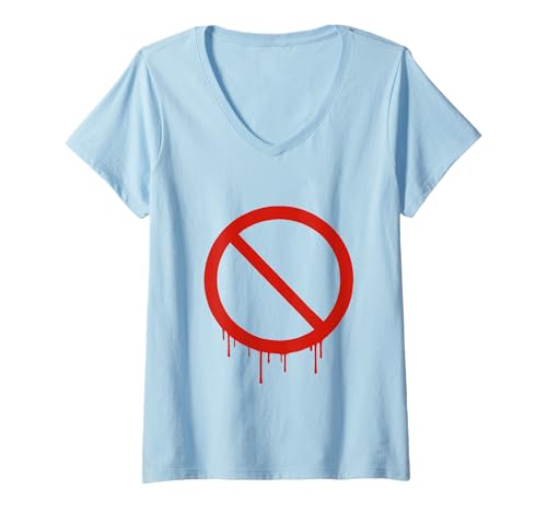 Damen Tropfendes Nein Symbol Dripping Prohibition Sign Urban T-Shirt mit V-Ausschnitt Damen Tropfendes Nein Symbol Dripping Prohibition Sign Urban T-Shirt mit V-Ausschnitt von Rebellische Urban Art Antiautoritär Dripping