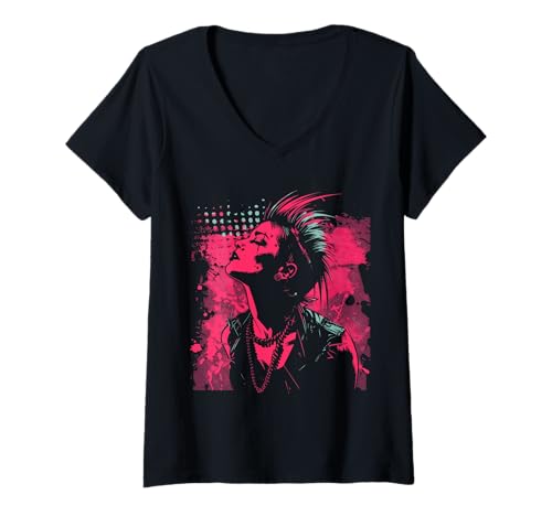 Damen Punk-Profil in Kontrast und Punker Girl T-Shirt mit V-Ausschnitt Damen Punk-Profil in Kontrast und Punker Girl T-Shirt mit V-Ausschnitt von Rebellischer Geist Punk Portrait