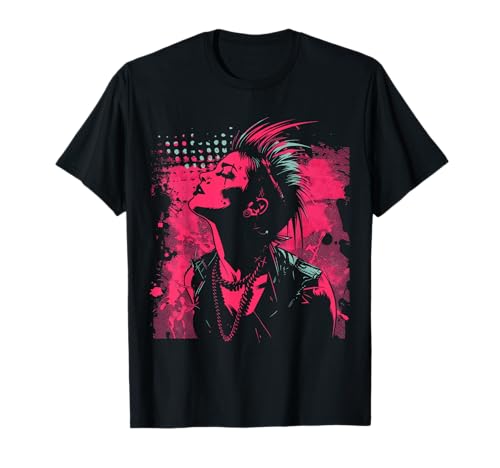 Rebellischer Geist Punk Portrait - Damen Punk-T-Shirt Schwarz - Unisex Erwachsene - Halbarm - Small - Schwarz von Rebellischer Geist Punk Portrait