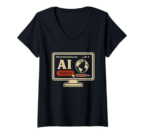 Damen RebootHumanity.exe - AI Earth Reboot Künstliche Intelligenz T-Shirt mit V-Ausschnitt Damen RebootHumanity.exe - AI Earth Reboot Künstliche Intelligenz T-Shirt mit V-Ausschnitt von RebootHumanity.exe -AI Earth Reboot Tech Humor
