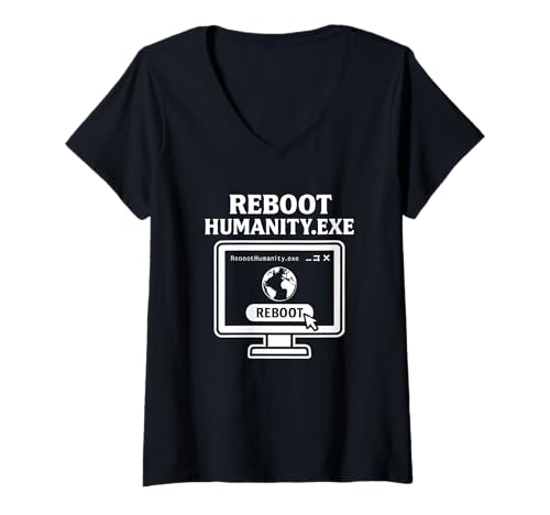 Damen RebootHumanity.exe - KI-Tech-inspirierter Earth Reboot T-Shirt mit V-Ausschnitt Damen RebootHumanity.exe - KI-Tech-inspirierter Earth Reboot T-Shirt mit V-Ausschnitt von RebootHumanity.exe - Tech-Inspired Earth Reboot