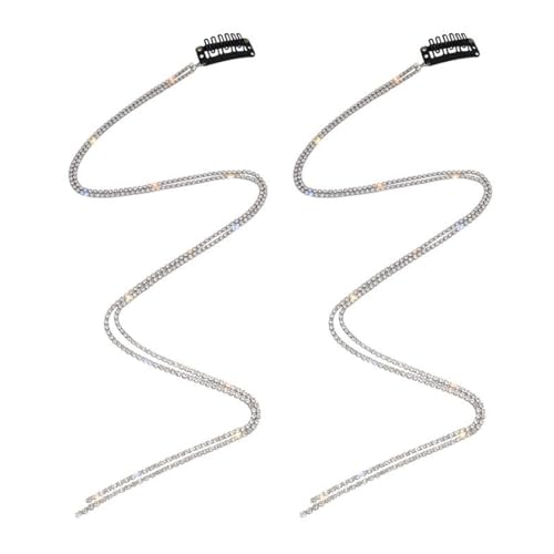 Reccisokz 2 Stück Frauen Strass Haarkette,Haarschmuck,Punk Kristall Quaste Haarspange Kette,47cm Lange Strass Haarverlängerungen von Reccisokz