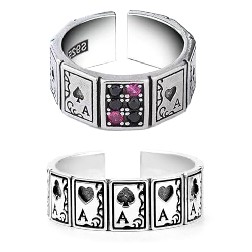 Reccisokz 2 Stück Spielkartenring Männer Ring, Edelstahl Silber Matt Poliert Keltischer Knoten Vintage Biker Ringe Set für Herren von Reccisokz