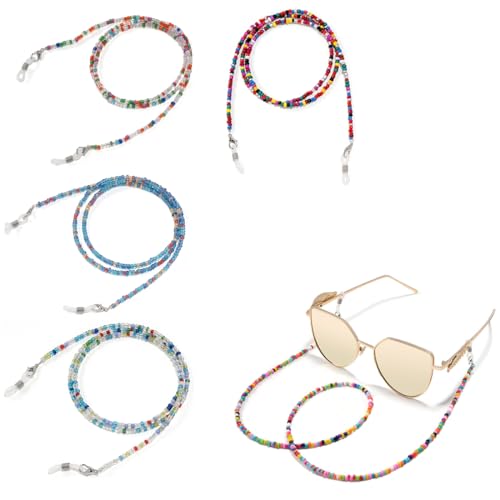 Reccisokz 4-Teiliges Brillenband,Brillenspitze,Bequeme Glaskette Mit Clip Für Männer,Frauen,Mädchen,Kinder Und Senioren von Reccisokz