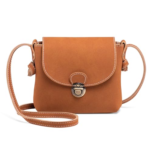 LaRechor Kleine Umhängetasche Damen mit Sicher Schloss Vegan Leder Handtasche Mini Fraue Tasche Licht Vintage - Braun von LaRechor