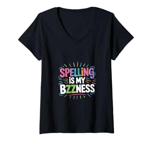 Damen Spelling Is My Bzzzness Schüler der Wettbewerbsschule T-Shirt mit V-Ausschnitt von Rechtschreibmeister Humor