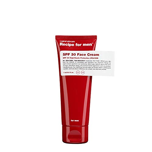 RECIPE FOR MEN SPF 30 Gesichtscreme - Ultraleichte, mattierende Feuchtigkeitscreme für Sonnenschutz und Ölkontrolle, hergestellt in Schweden, 75 ml von Recipe for Men