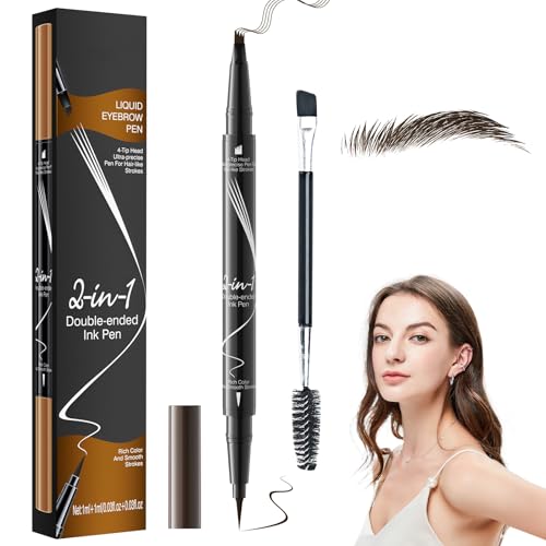 2-in-1 Waterproof Eyebrow Pen - Augenbrauenstift Härchenzeichnung mit 4-Tip Microblading und Präzisionspinsel - Augenbrauen Stift mit Dual-Ended Bürste - Natürliche Augenbrauenfarbe (Dunkelbraun) von Recitem