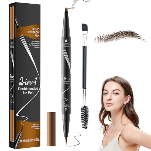 2-in-1 Waterproof Eyebrow Pen - Augenbrauenstift Härchenzeichnung mit 4-Tip Microblading und Präzisionspinsel - Augenbrauen Stift mit Dual-Ended Bürste - Natürliche Augenbrauenfarbe (Hellbraun) von Recitem