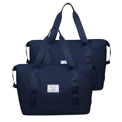 Groß Sporttasche für Herren und Damen Faltbare Reisetasche Weekender Carry On Workout Wasserdicht Sport Bags mit Nassfach Leicht Sporttasche Damen für Fitnessstudio Reise (Dunkelblau 2 Pcs) von Recitem