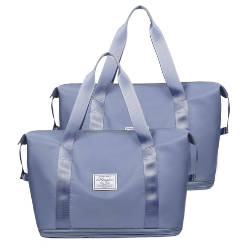 Groß Sporttasche für Herren und Damen Faltbare Reisetasche Weekender Carry On Workout Wasserdicht Sport Bags mit Nassfach Leicht Sporttasche Damen für Fitnessstudio Reise (Hellblau 2 Pcs) von Recitem